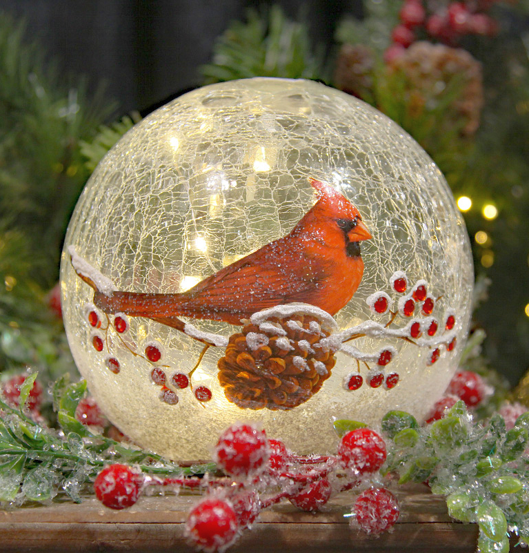 Crackle Glass LED Globe 6-Inch Cardinal